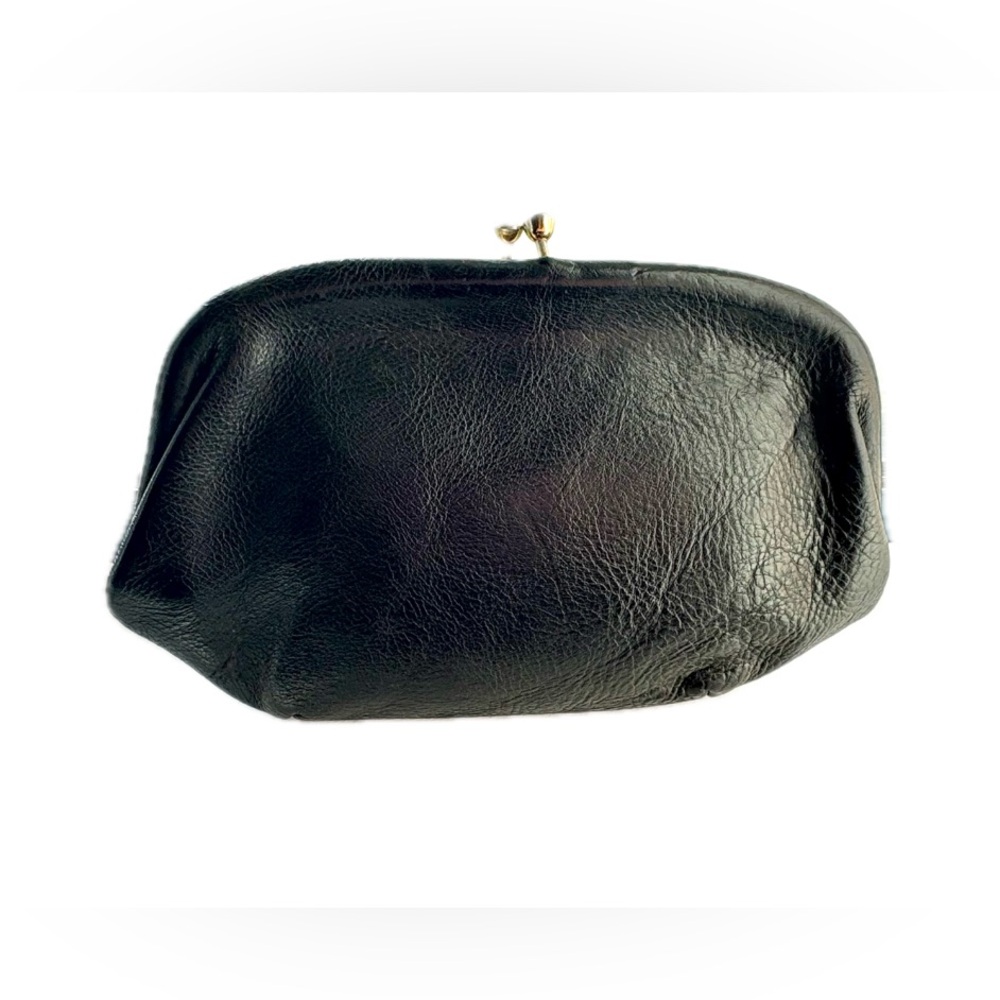 Elegant Vintage Black Leather Kisslock Clutch